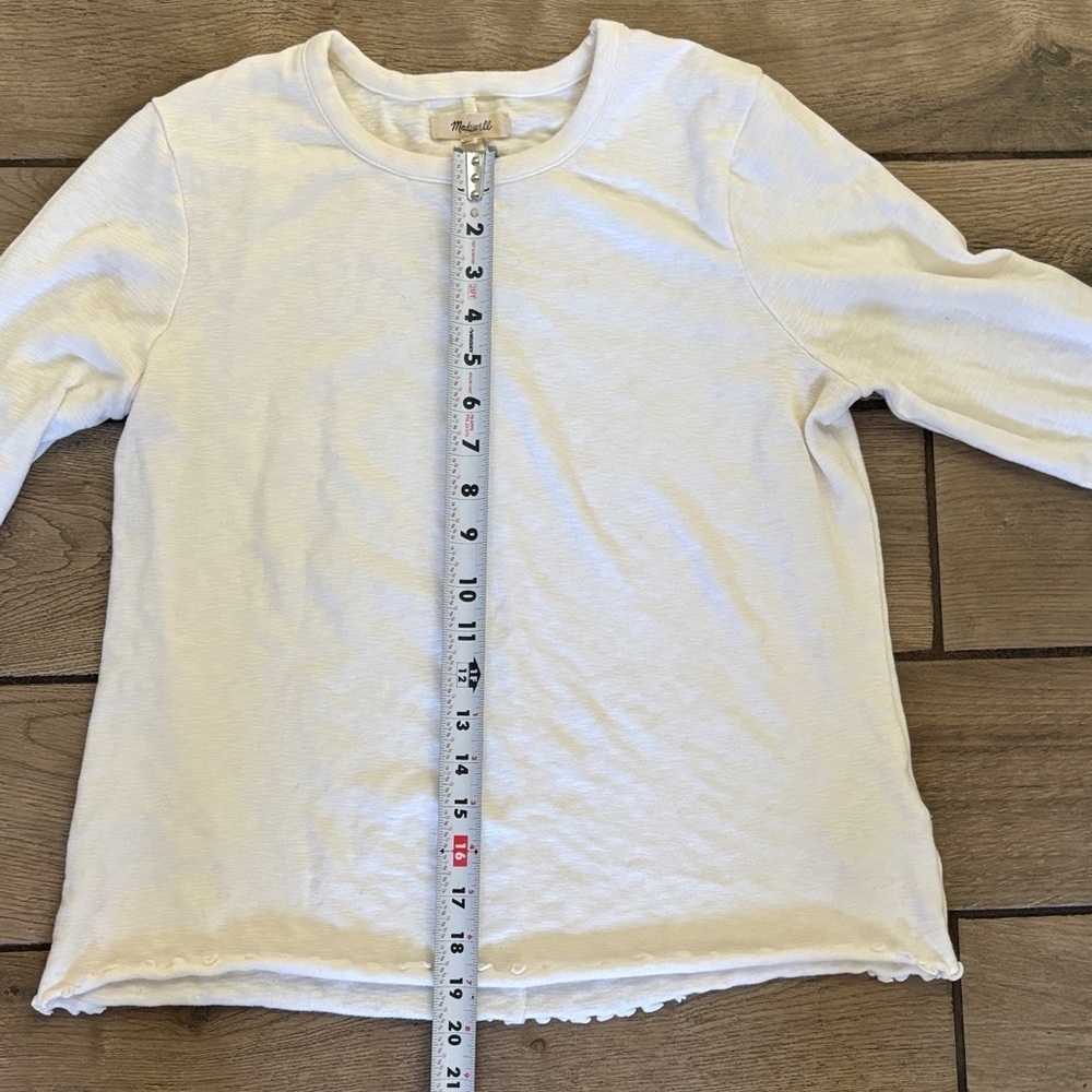 Madewell White Lettuce Edge Long Sleeve Baby Tee XL 90s Y2K Fitted Ribbed Top - Picture 6 of 9
